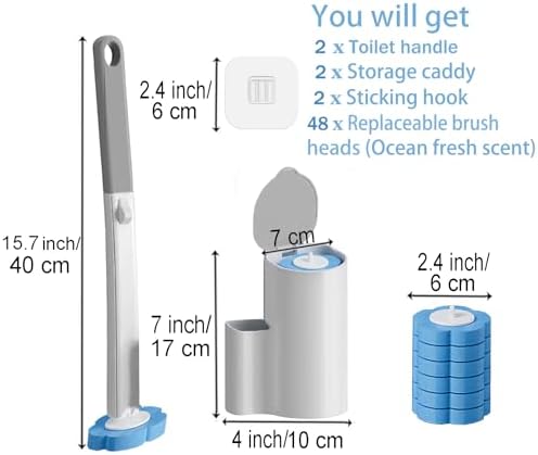 Disposable Toilet Brush and Holder Set, 2 Pack, Blue