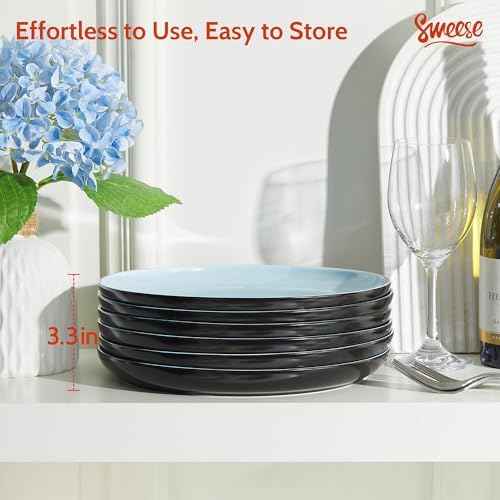 Sweese Porcelain Dinner Plates Set of 6, 10 Inch Lightweight Round