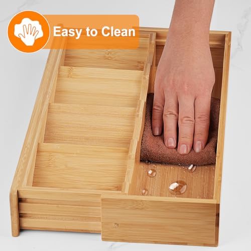 Expandable Bamboo Kitchen Drawer Organizer, Adjustable Silverware