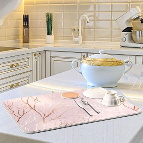 OTVEE Branch Charm Design Dish Drying Mat for Kitchen Counter