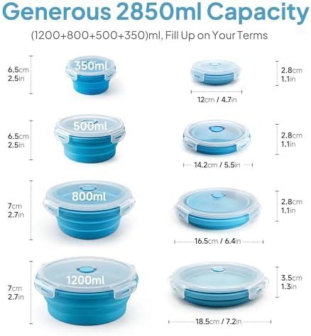 Collapsible Silicone Food Storage Containers with Lids, Set of 4 Sizes