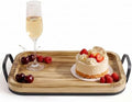 15 Inch Wood Serving Tray with Metal Handles, Sturdy Ottoman Tray