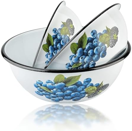 STP GOODS Enamel Bowl Set of 3 pcs Enamel Serving Bowls, Enameled