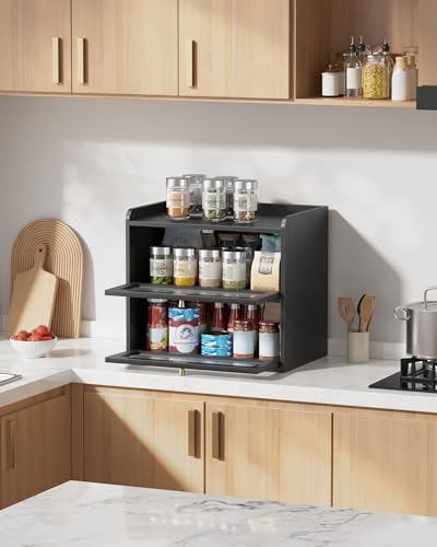 Kitsure Wooden Bread Box for Kitchen Countertop, Large Capacity, Black