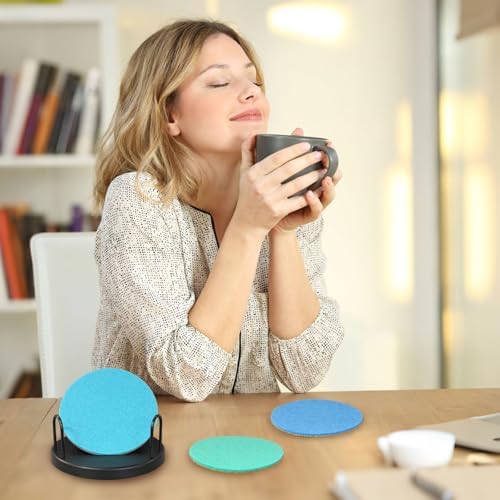 Ocean Felt Coasters Set of 6, Round Absorbent Drink Coasters, Non-Slip