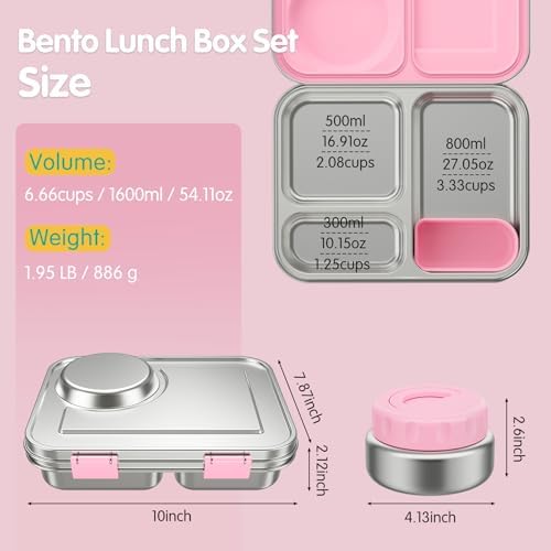 Stainless Steel Bento Box Kids Adult with 8oz Soup Thermo, 3