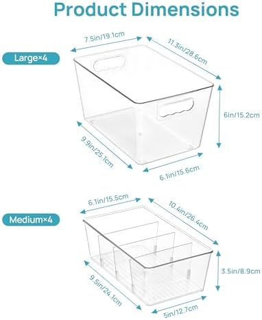 Vtopmart 8 Pack Clear Storage Bins Set for Pantry Organizer