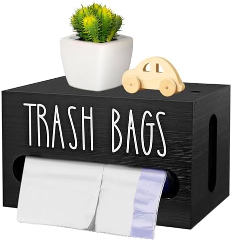 Wooden Trash Bag Dispenser Organizer with Lid for Kitchen,Under Sink