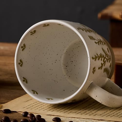 18 Oz Large Ceramic Coffee Mug Set of 2 - Rustic Handmade Floral Mugs