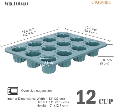 CHEFMADE Canele Mold Pan, 12-Cavity Nonstick Carbon Steel Bakeware