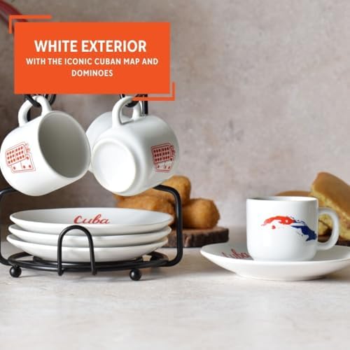 IMUSA 8 Piece Stoneware 1.5 Oz Cuba Espresso Coffee Set with Rack