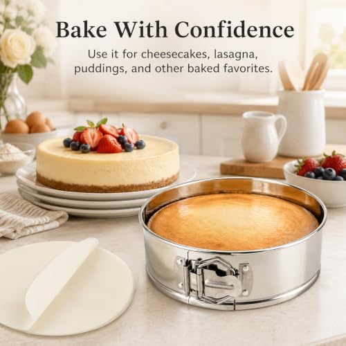 9 Inch Stainless Steel Springform Pan, Include Parchment Paper Liners