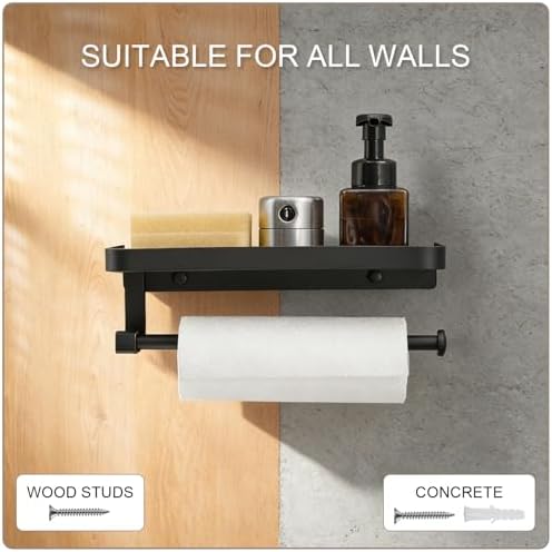 Wall Mount Paper Towel Holder with Shelf, Rust-Proof Metal