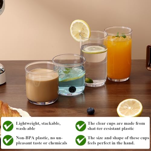Kyraton Drinking Glasses Set of 12, PET Clear Plastic Highball Glasses