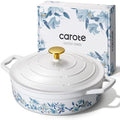 CAROTE 3.5QT Enameled Cast Iron Braiser Pan, Shallow Floral Dutch Oven