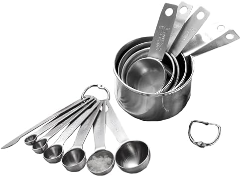 Stainless Steel Measuring Cups & Spoons Set, 12 Pieces Kitchen