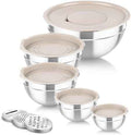 TeamFar Mixing Bowls with Lids, 5PCS Stainless Steel Metal Salad Bowl