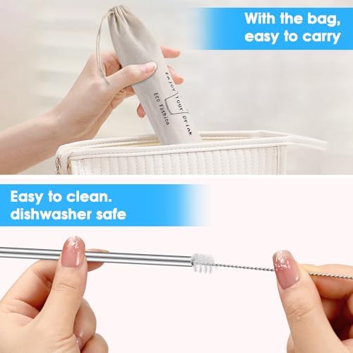 20 Pack Reusable Stainless Steel Metal Straws,10.5" & 8.5" Reusable