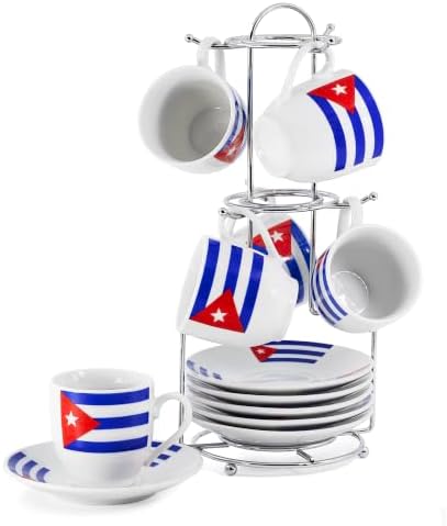 YSSER Cuban Flag Espresso Cup Set, 3.0 oz Cups with Saucers, 12 Piece