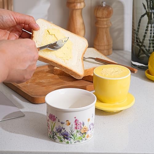 Butter Crock with Yellow Lid for Countertop, 3.9'' Butter Dish