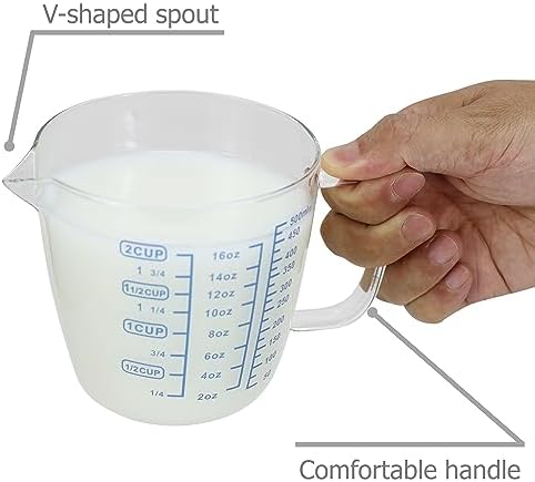 EIKS 500ML Glass Measuring Cup with Lid, Milk Frothing Pitcher