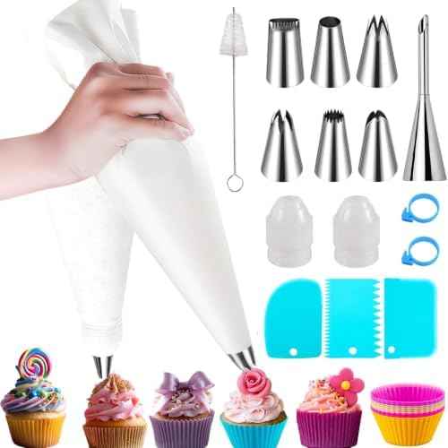 22pc Reusable Piping Bags and Tips Set -Cotton Pastry Bags, piping kit