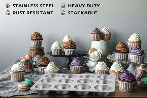 Leonyo Non-Toxic Stainless Steel Muffin Pan Metal Cupcake Pan 12 Cup