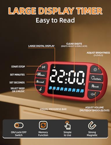 DOOMAY Magnetic Digital Kitchen Timer for Classroom Countdown