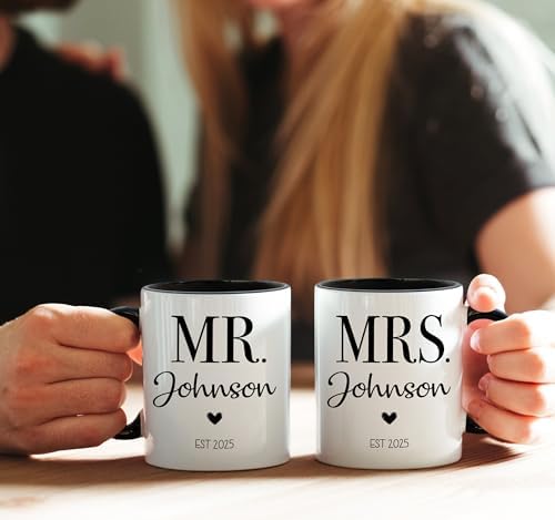 Personalized Mr & Mrs Coffee Mug Set | Customized Couple Gift Set for