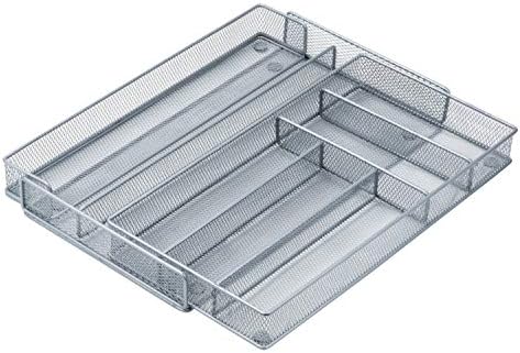 Honey-Can-Do Expandable Steel Mesh Drawer Organizer, 7 Compartments, Silver, Adjustable 11.5 to 20 Inches Wide