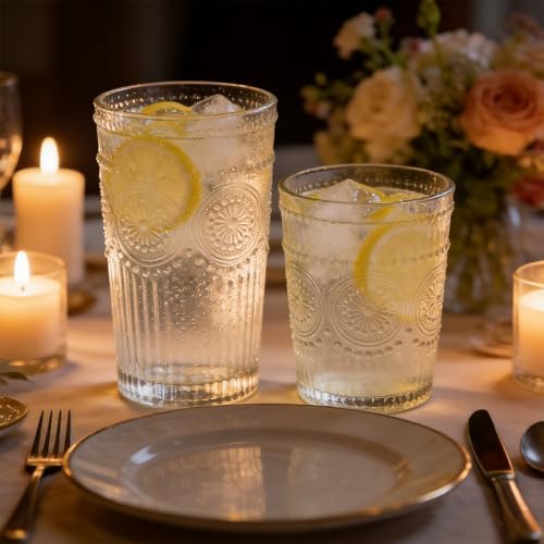 Loivttvv 12pcs Vintage Drinking Glasses Set, 12 oz Highball Glasses &