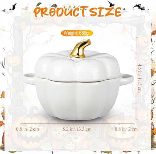 Yaomiao 6 Pcs Pumpkin Ceramic Bowl 15 oz Soup Bowl, White