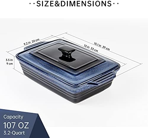 UNICASA 3.2-Quart Blue Ceramic Casserole Dish with Lid