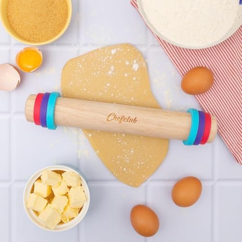 Chefclub Kids Adjustable Wooden Rolling Pin - 3 Removable Silicone