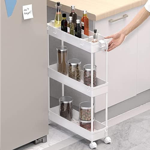 SPACELEAD Slim Storage Cart 3 Tier,Bathroom Organizer Rolling Utility