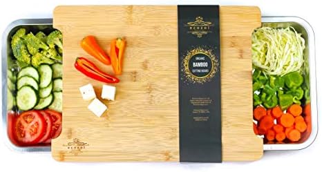 Bamboo Cutting Board by Ecozoi with 2 Slide Out Drawers. Keep Meal