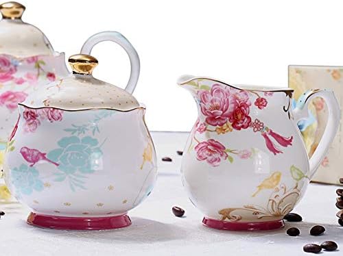 Sugar and Creamer Set for Coffee and Tea Red Floral Painted Classic