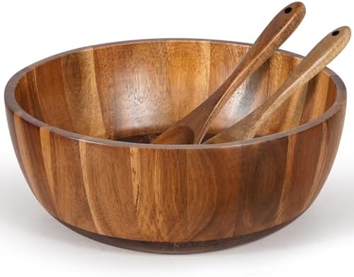 MYRAINBOW Wooden Salad Bowl Set 11.8 Inch – Acacia Large Wood Salad