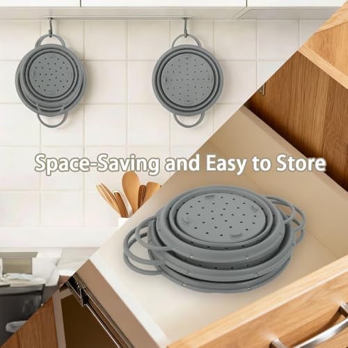CEYAZYE Collapsible Colander Set of 3, Silicone Space-Saving Foldable