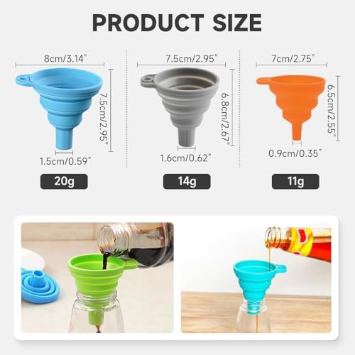 Kitchen Funnel Set, 2025 Upgrade Silicone Collapsible Funnel Silicone