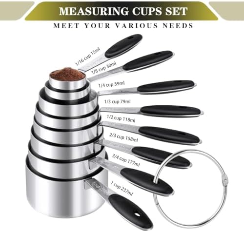 Measuring Cups & Spoons Set of 16, BOBIPRO Stainless Steel 8 Nesting