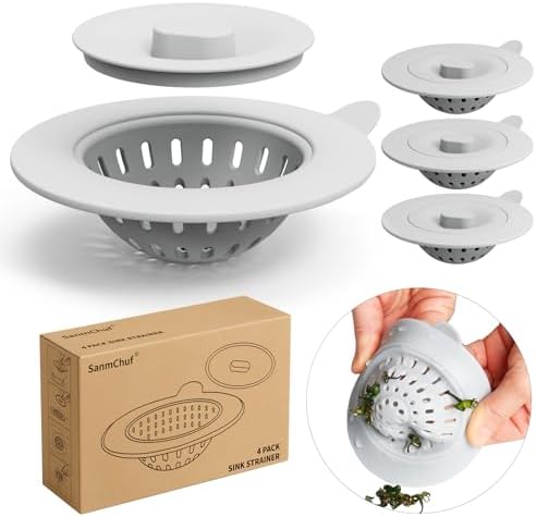 4 Pack Silicone Kitchen Sink Drain Catcher with Lid, 4.4" Top / 3"
