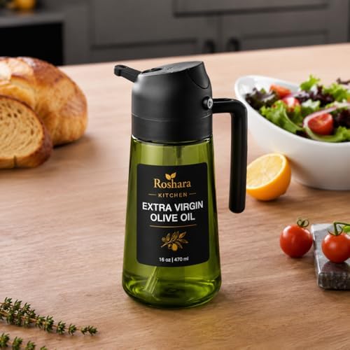 Roshara Oil Sprayer, 470ml Green Glass Bottle