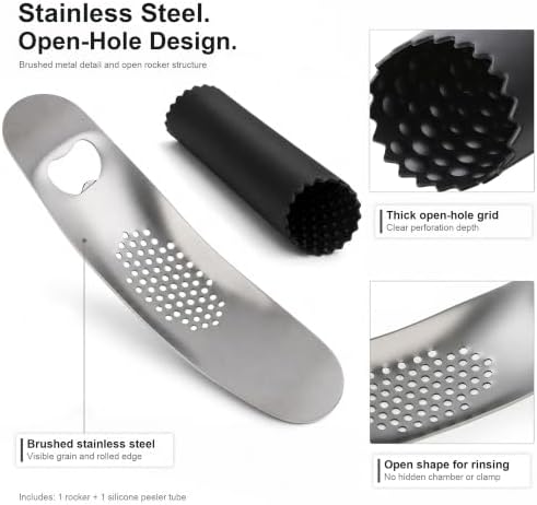 Garlic Press Rocker, Stainless Steel, with Peeler