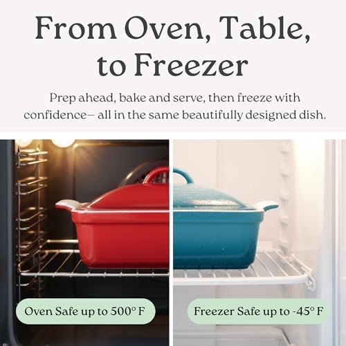 Rossallini Square Stoneware Casserole Dish with Lid, 2.5 Qt, Ocean