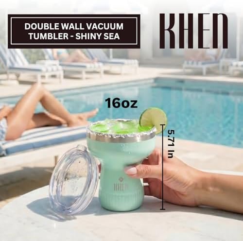 Double Wall Insulated Margarita Tumbler, Cocktail Cup - Sea Glass