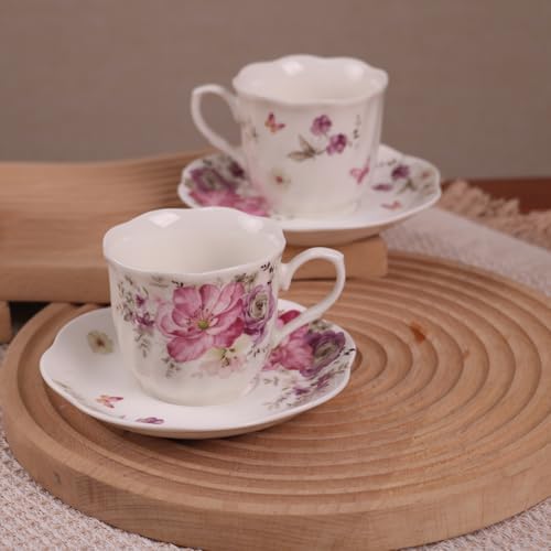 Guangyang 15pcs Porcelain Tea Sets 7 OZ Cups& Saucer Service for 6