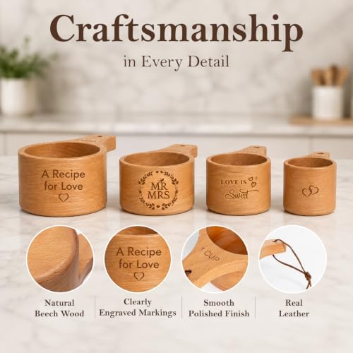Wedding Gifts for Couple, Mr & Mrs Wooden Measuring Cups and Spoons