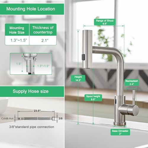 CENOSA Touchless Kitchen Faucet with Pull-Down Sprayer, Brushed Nickel