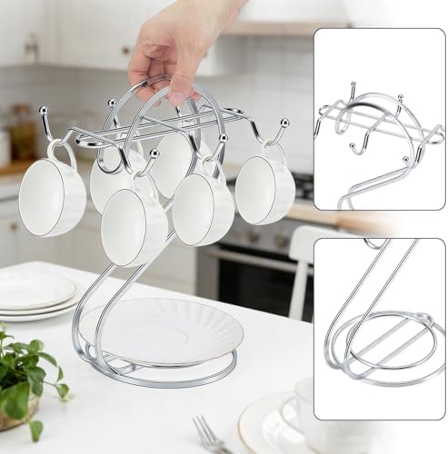 AHANDMAKER Coffee Mug Tree Iron Mug Holder with Tray 10in Coffee Tea